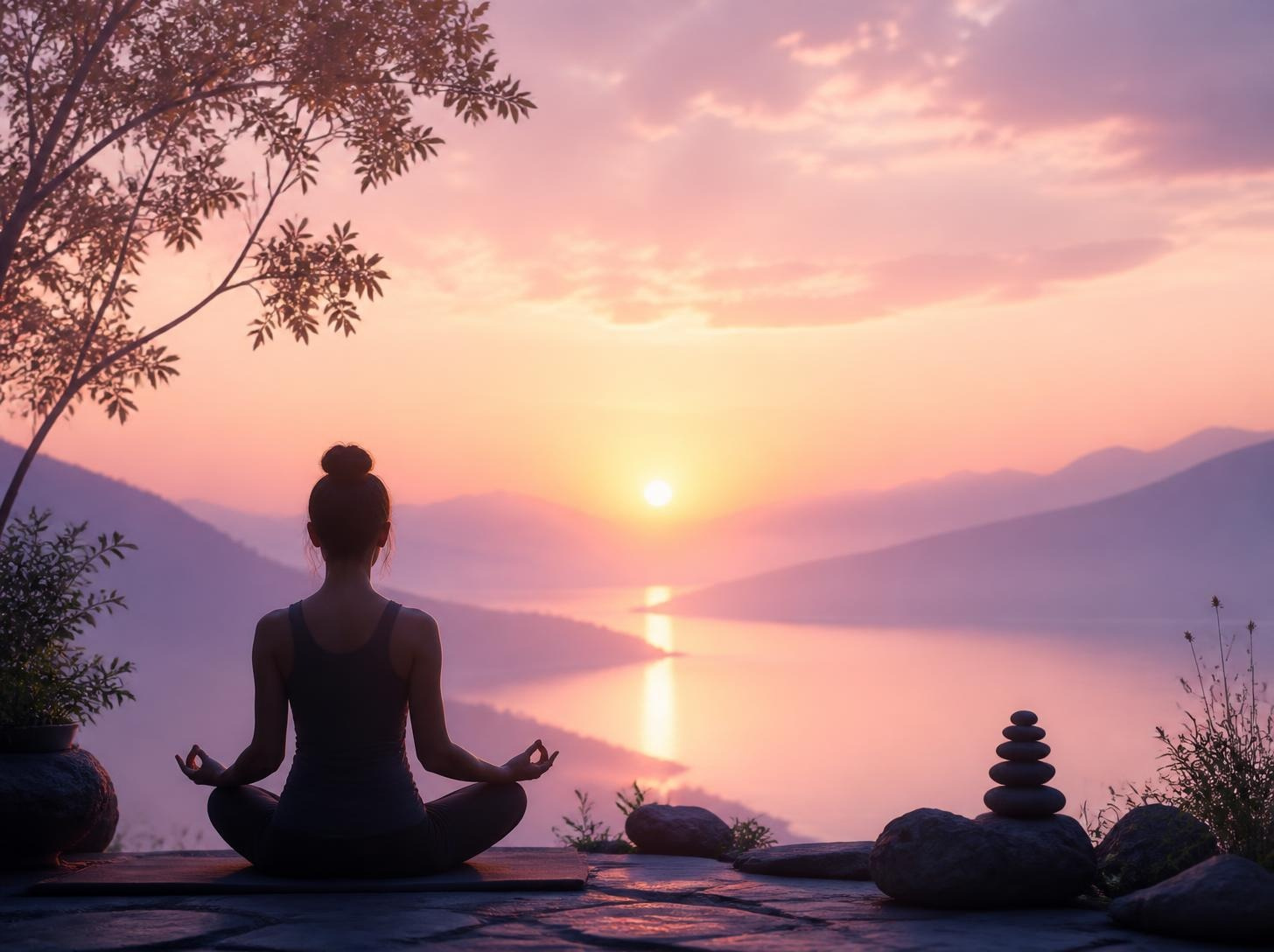 Calm woman practicing 5-minute morning mindfulness meditation in soft natural light to reduce anxiety